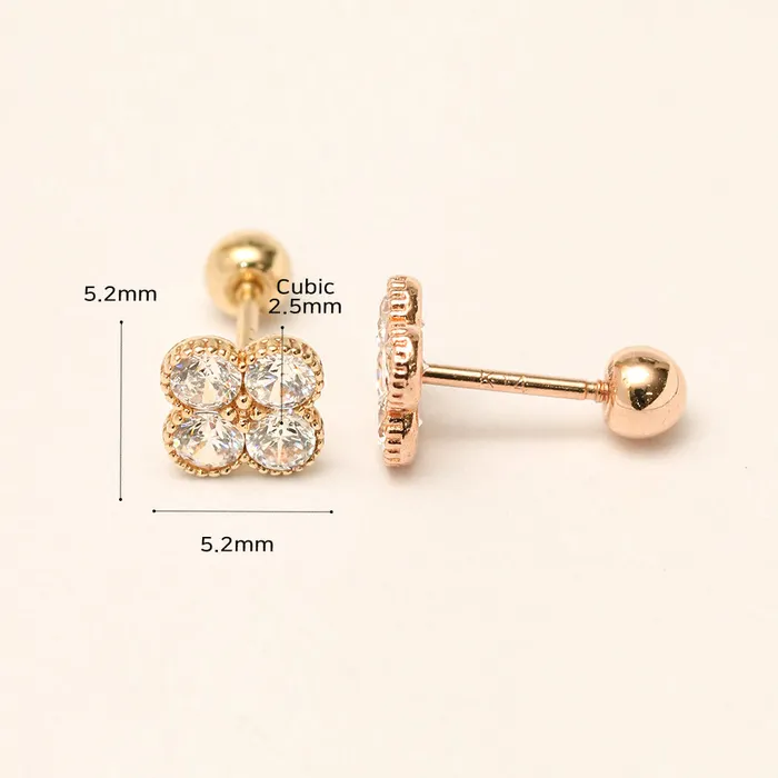 MinimalBijoux Earrings 14K Gold CZ clover Cartilage Earring 20G18G16G