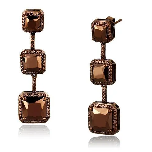 Alamode Earrings 3W1108 IP Coffee light Brass Earrings with AAA Grade CZ in Light Coffee Alamode Earrings 3W1108 IP Coffee light Brass Earrings with AAA Grade CZ in Light Coffee