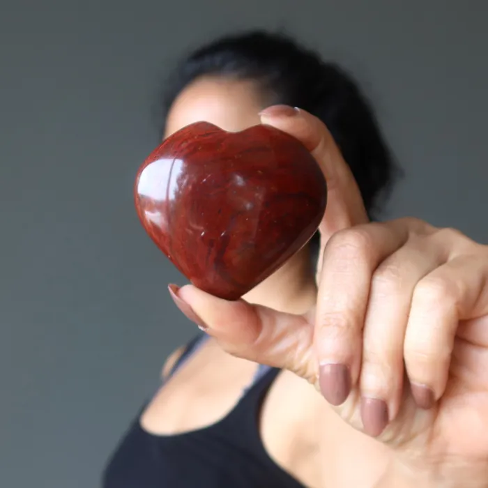 Necklaces Red Jasper Heart Passion Hot Love Crystal Satin Crystals