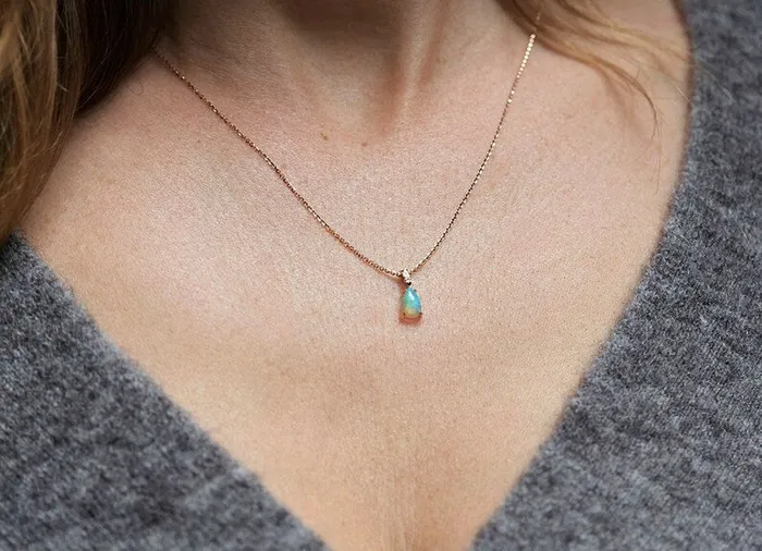 Capucinne Pear Fire Opal Gold Necklace With Pave Diamonds Necklaces