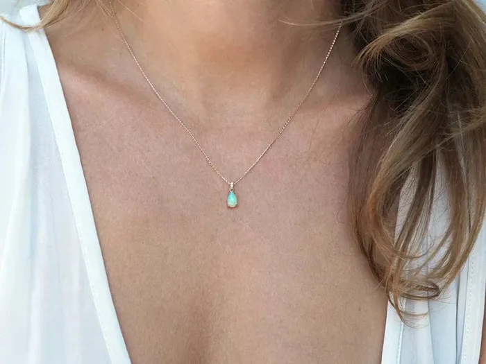 Capucinne Pear Fire Opal Gold Necklace With Pave Diamonds Necklaces