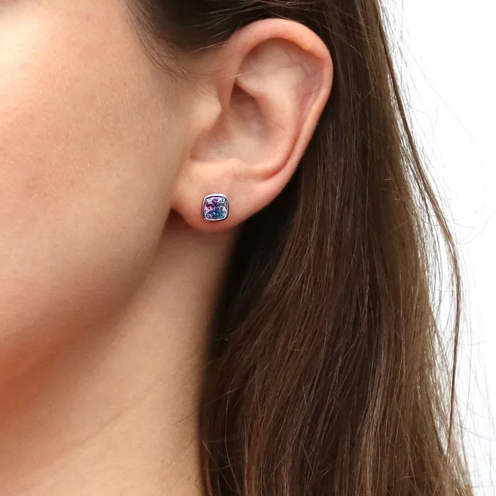 Earrings Solitaire Purple Aqua Bezel CZ Stud Earrings in Sterling Silver BERRICLE