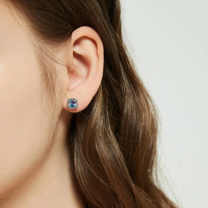Earrings Solitaire Purple Aqua Bezel CZ Stud Earrings in Sterling Silver BERRICLE