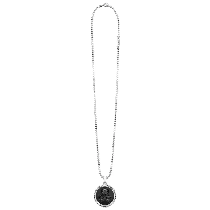 LAGOS Necklaces Anthem Black Agate Skull Crossbone Amulet Necklace