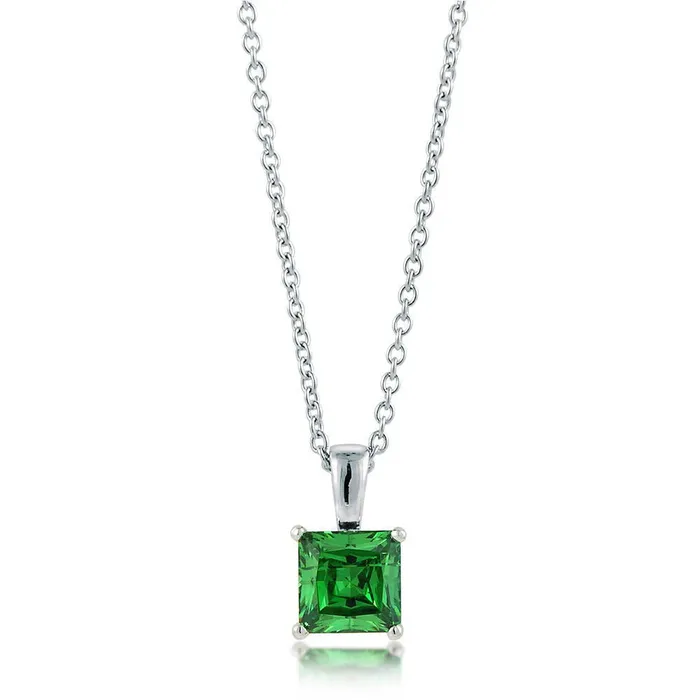 Necklaces Solitaire Simulated Emerald CZ Necklace in Sterling Silver BERRICLE