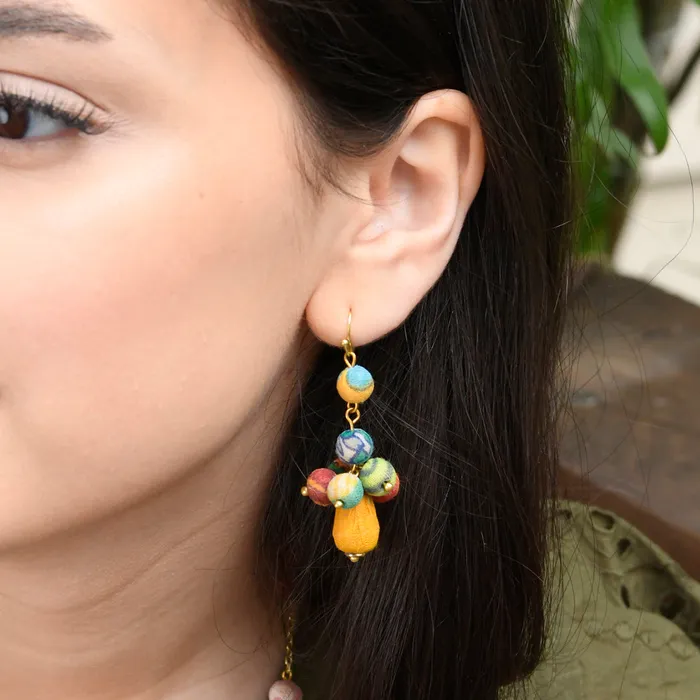 Earrings WorldFinds Kantha Tiered Droplet Earrings